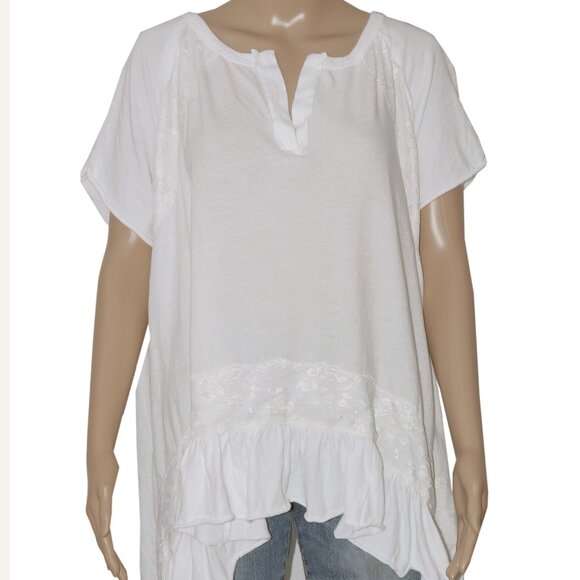 Free People Tempest Knit Tee Oversized Ruffle Hi Low Lace Ivory Dress M - Picture 4 of 7